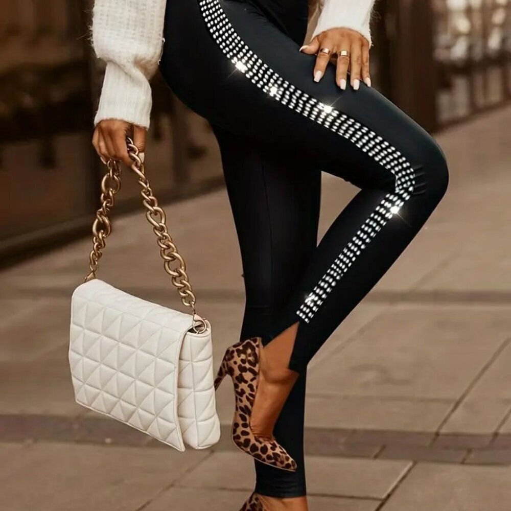 Slim Straight Rhinestone Pants/Leggings - Picture 3 of 3